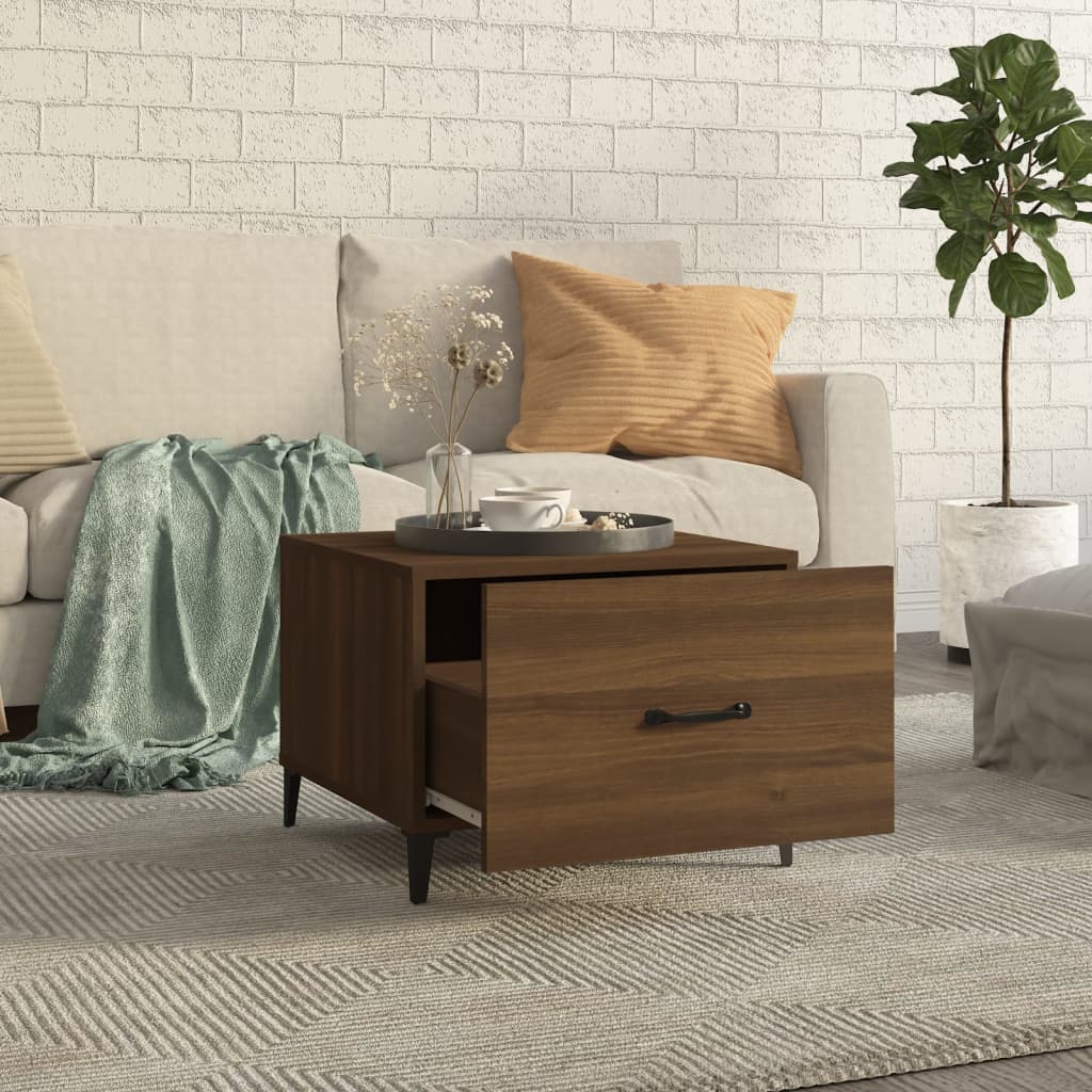Coffee Table with Metal Legs Brown Oak 50x50x40 cm