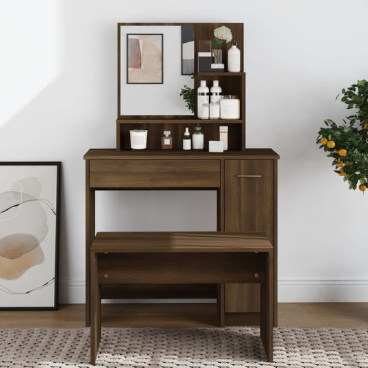 Dressing Table with Mirror Brown Oak 86.5x35x136 cm