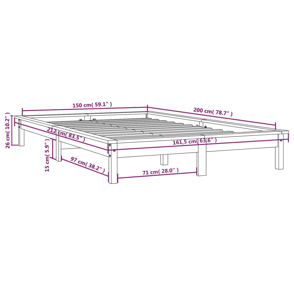 Bed Frame without Mattress Grey Solid Wood Pine King Size