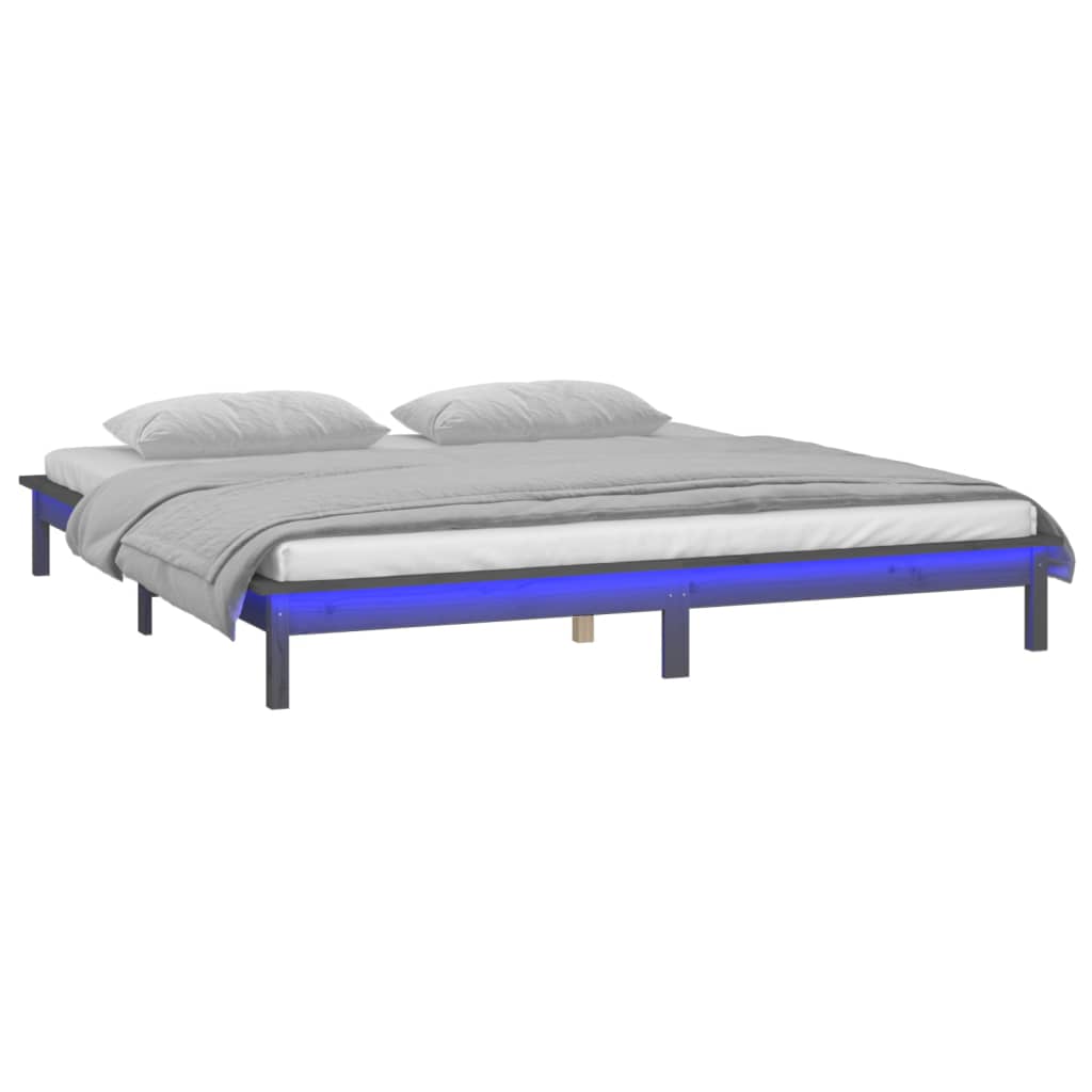 LED Bed Frame without Mattress Grey 120x190 cm Small Double Solid Wood