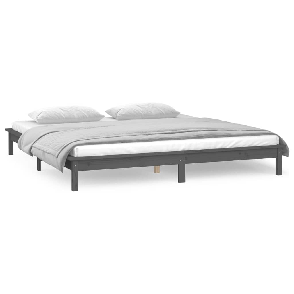 LED Bed Frame without Mattress Grey 120x190 cm Small Double Solid Wood