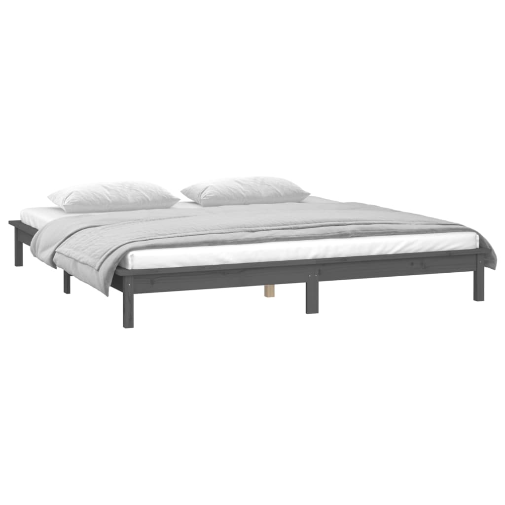 LED Bed Frame without Mattress Grey 120x190 cm Small Double Solid Wood