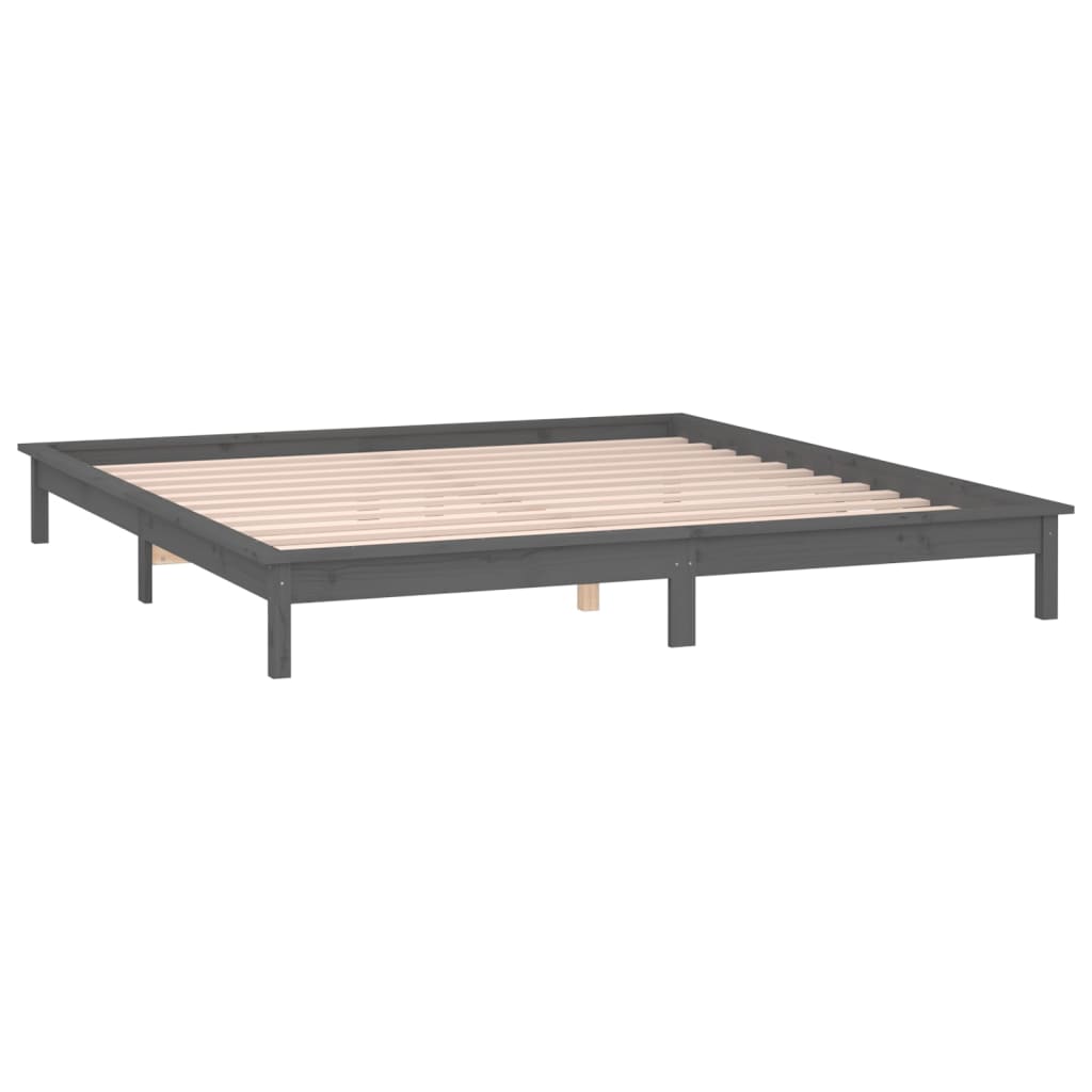 LED Bed Frame without Mattress Grey 120x190 cm Small Double Solid Wood