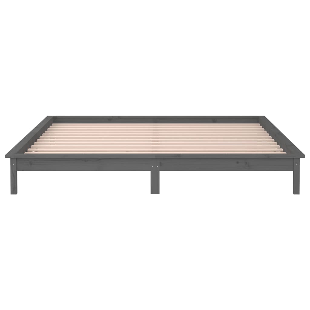LED Bed Frame without Mattress Grey 120x190 cm Small Double Solid Wood