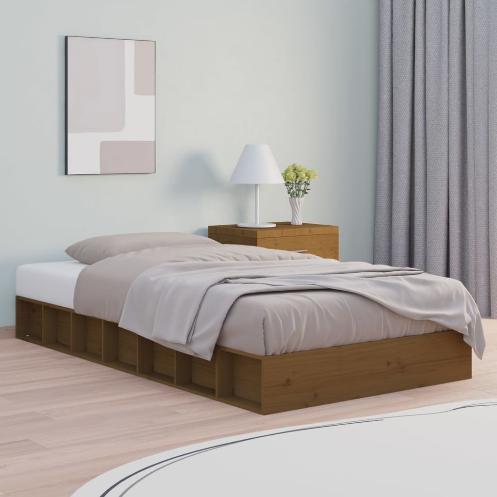 Bed Frame without Mattress Honey Brown 75x190 cm Small Single Solid Wood