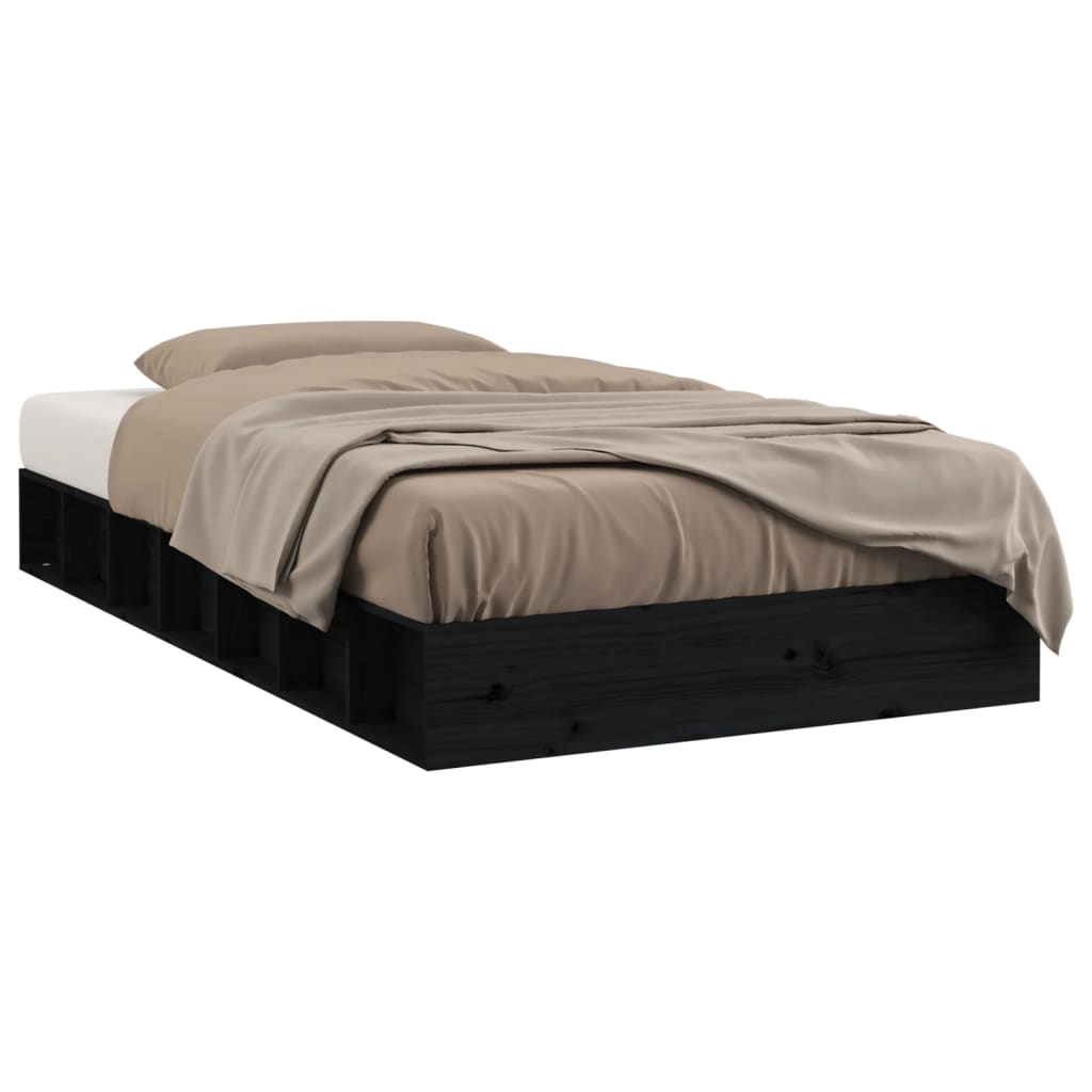 Bed Frame without Mattress Black 75x190 cm Small Single Solid Wood