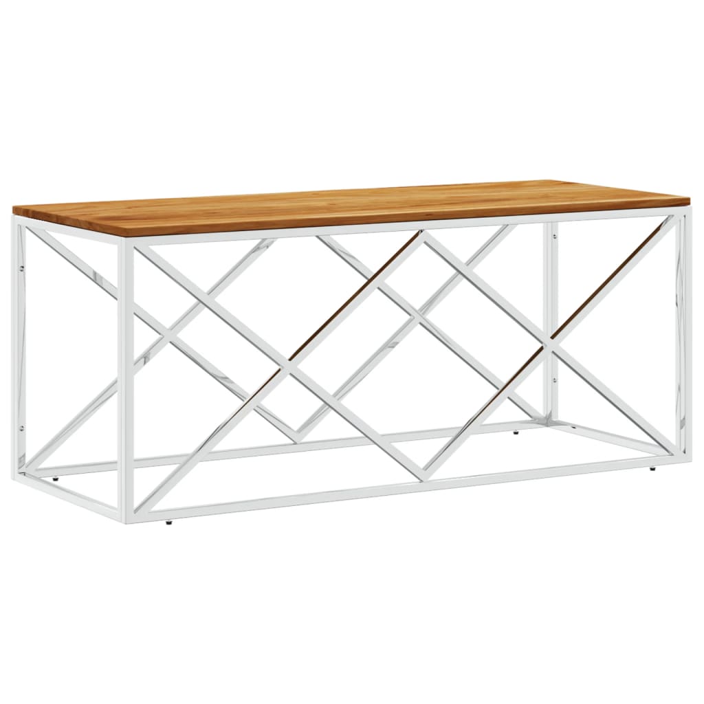 Coffee Table Stainless Steel and Solid Wood Acacia