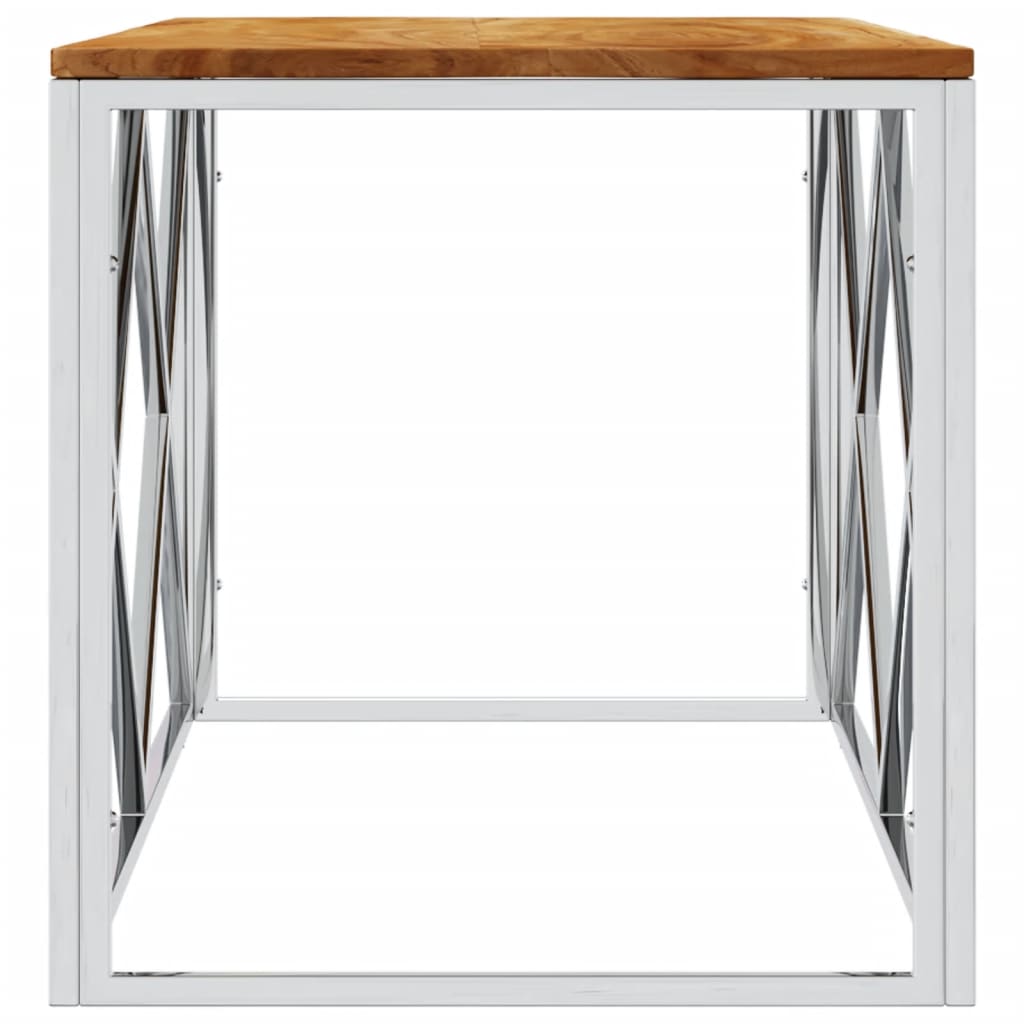 Coffee Table Stainless Steel and Solid Wood Acacia