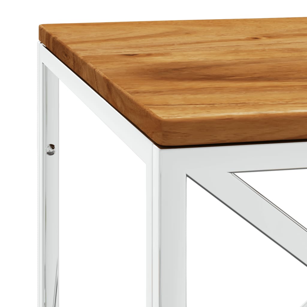 Coffee Table Stainless Steel and Solid Wood Acacia