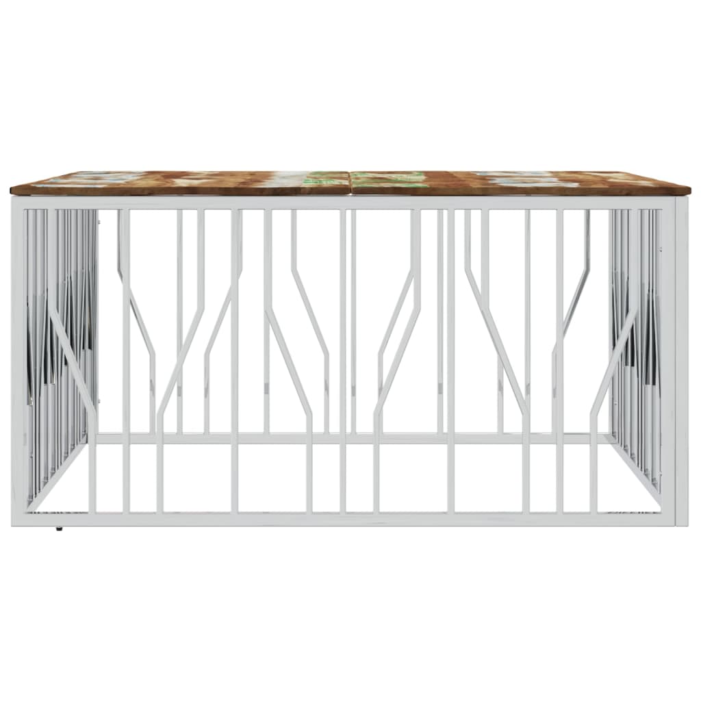 Coffee Table Silver Stainless Steel and Solid Wood Reclaimed