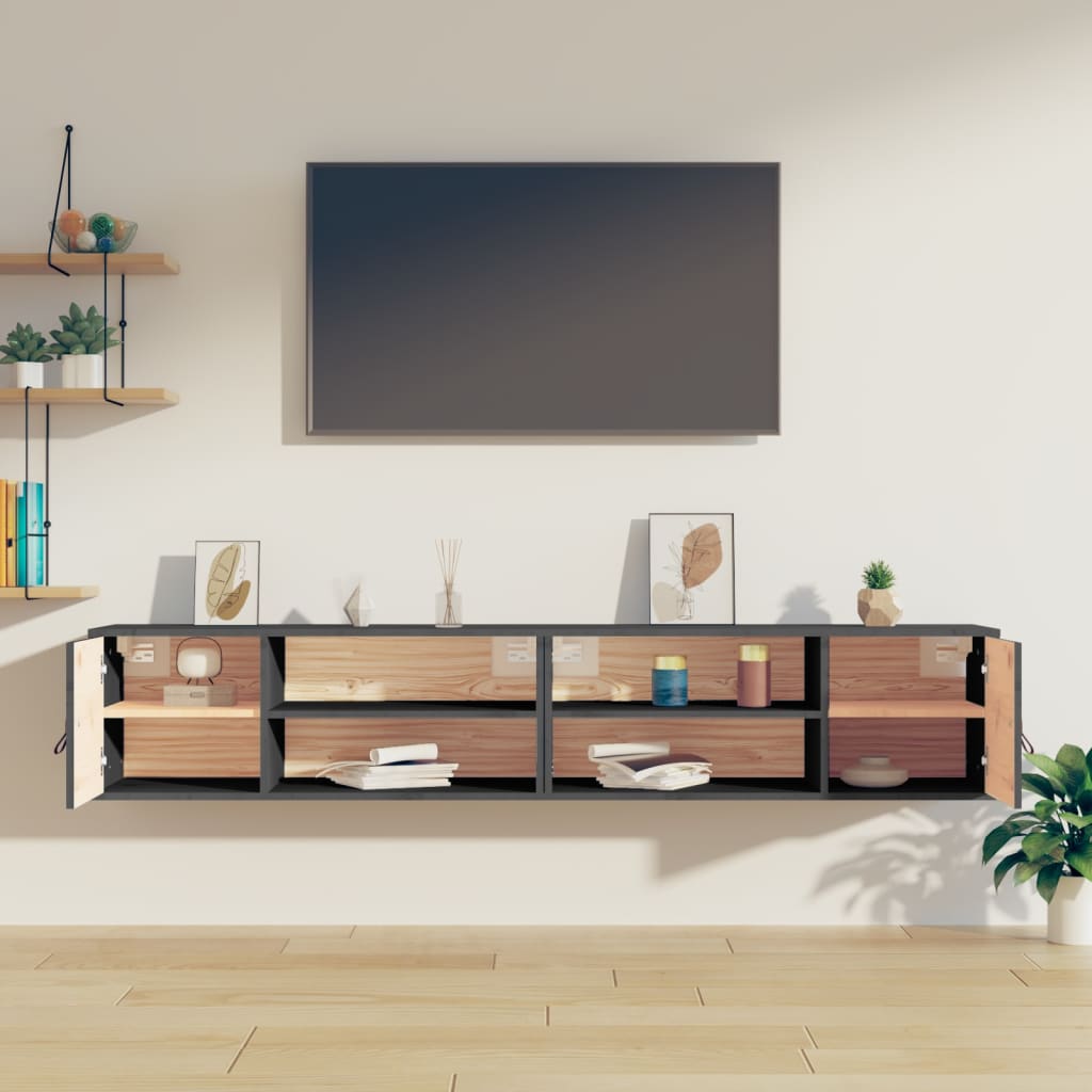 Wall Cabinets 2 pcs Grey 80x30x30 cm Solid Wood Pine