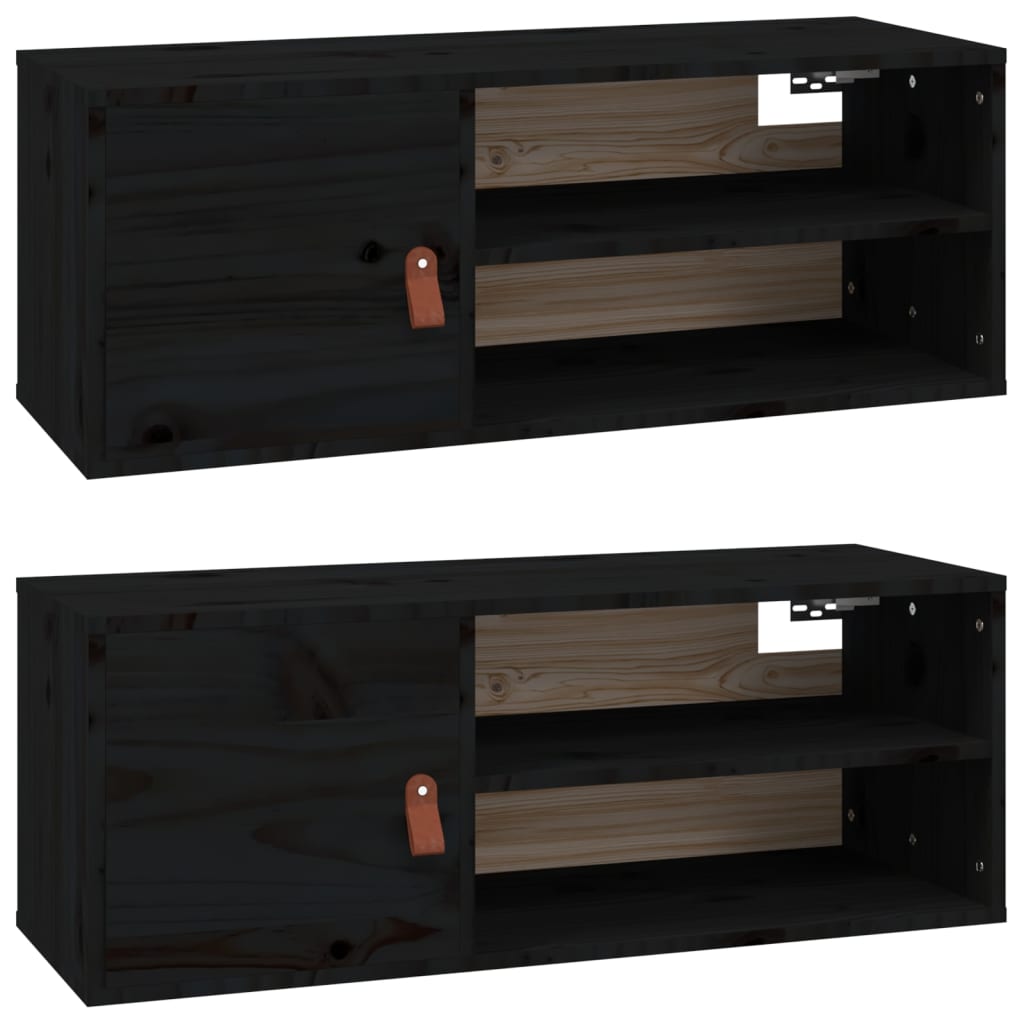 Wall Cabinets 2 pcs Black 80x30x30 cm Solid Wood Pine