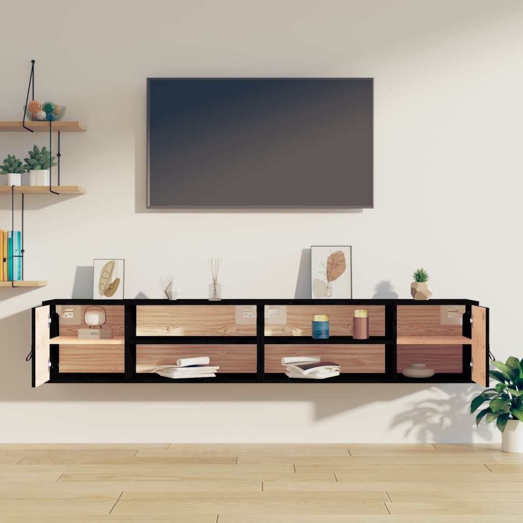 Wall Cabinets 2 pcs Black 80x30x30 cm Solid Wood Pine