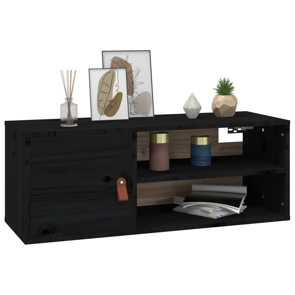 Wall Cabinets 2 pcs Black 80x30x30 cm Solid Wood Pine
