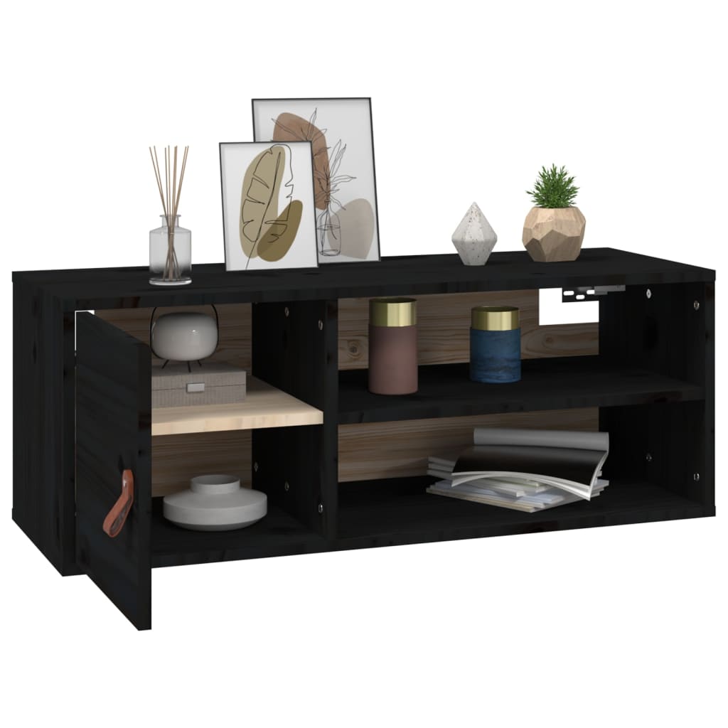 Wall Cabinets 2 pcs Black 80x30x30 cm Solid Wood Pine