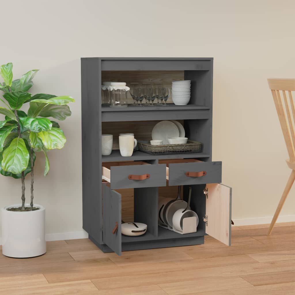 Highboard Grey 67x40x108.5 cm Solid Wood Pine