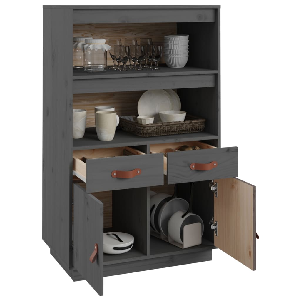 Highboard Grey 67x40x108.5 cm Solid Wood Pine