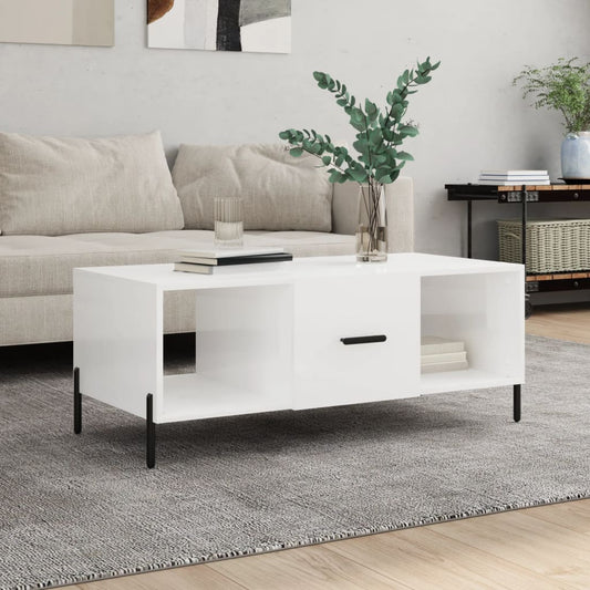 Coffee Table High Gloss White 102x50x40 cm Engineered Wood