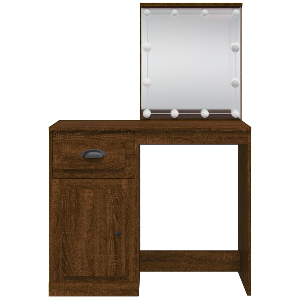 Dressing Table with LED Lights Brown Oak 90x42x132.5 cm