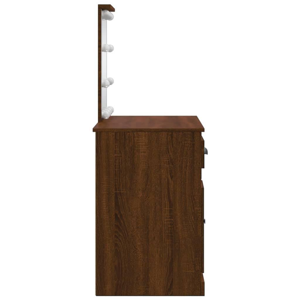 Dressing Table with LED Lights Brown Oak 90x42x132.5 cm