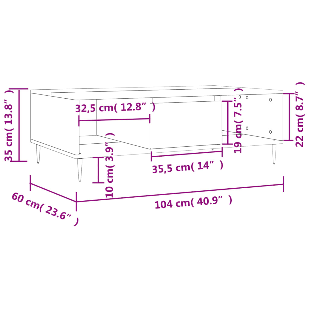 Coffee Table Brown Oak 104x60x35 cm Engineered Wood