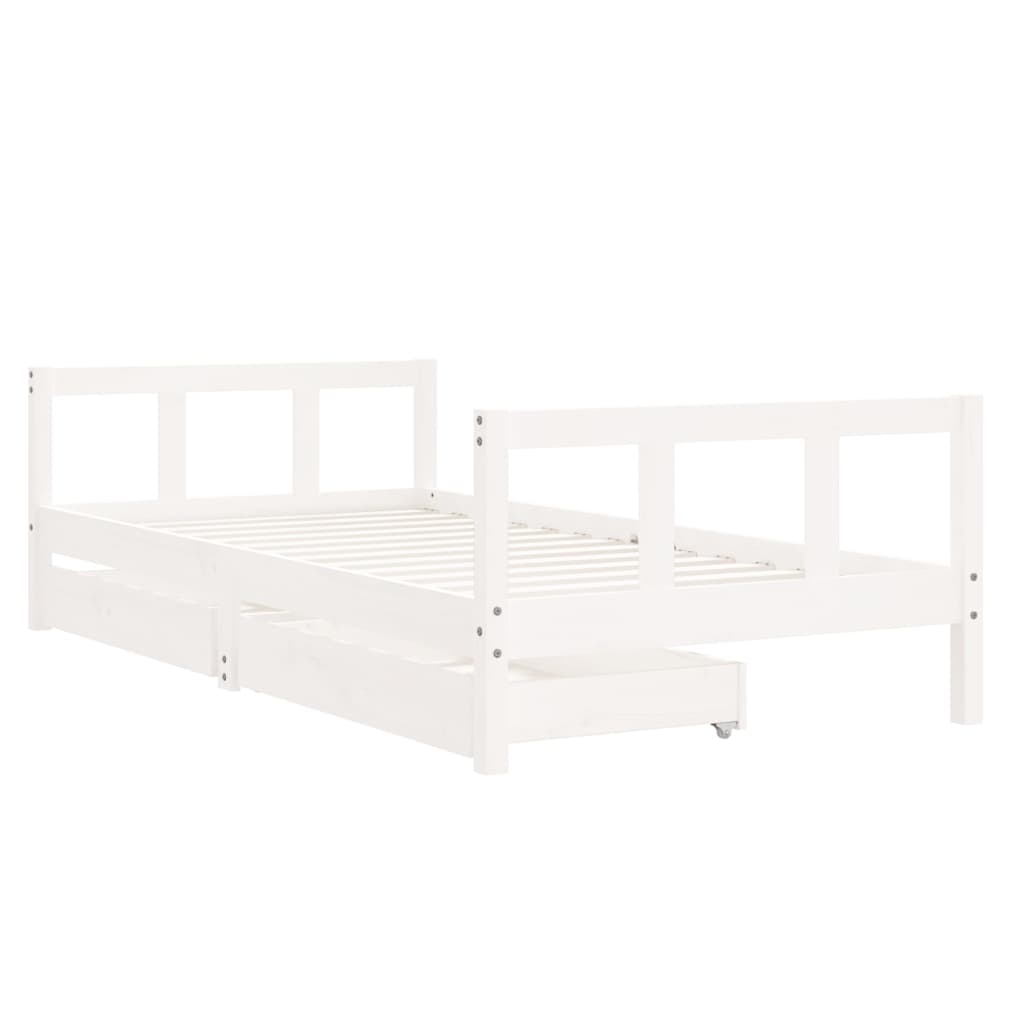 Kids Bed Frame with Drawers White 90x190 cm Solid Wood Pine