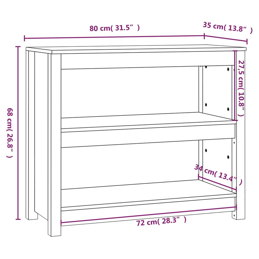 Book Cabinet Black 80x35x68 cm Solid Wood Pine