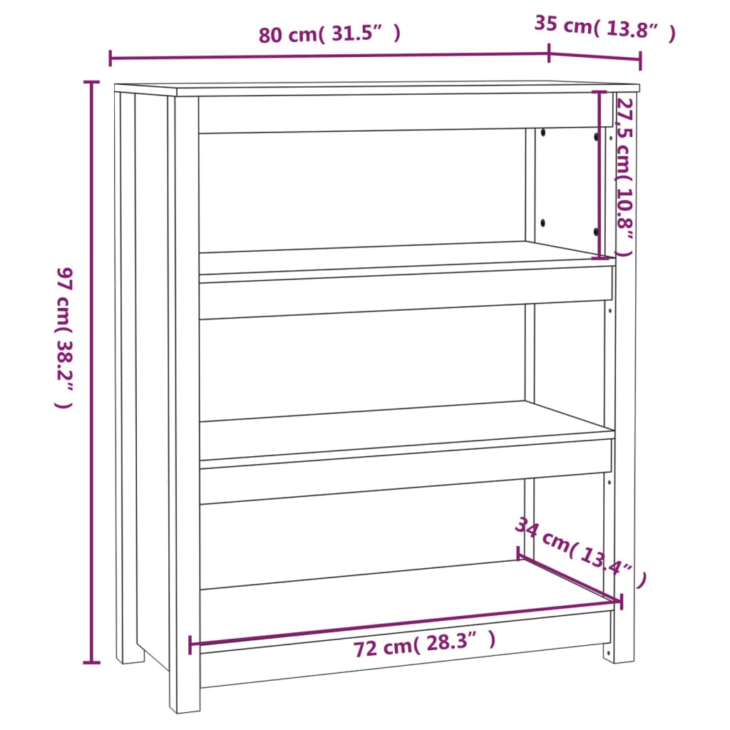 Book Cabinet Black 80x35x97 cm Solid Wood Pine