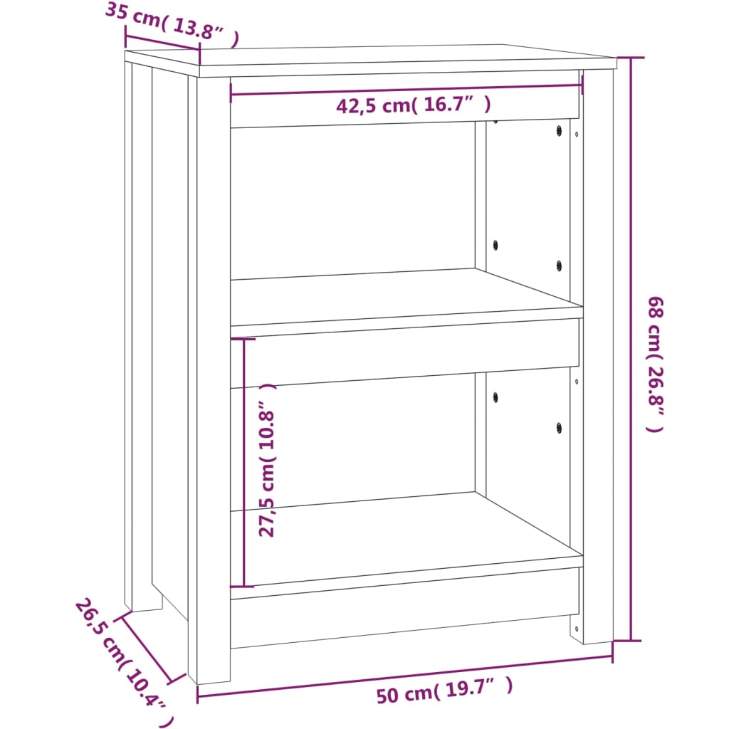 Book Cabinet Black 50x35x68 cm Solid Wood Pine