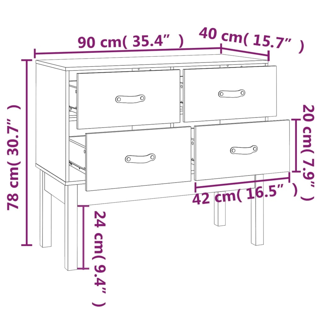 Console Cabinet Black 90x40x78 cm Solid Wood Pine