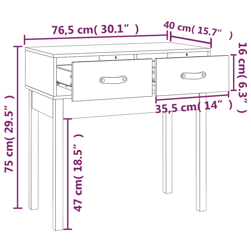 Console Table Black 76.5x40x75 cm Solid Wood Pine