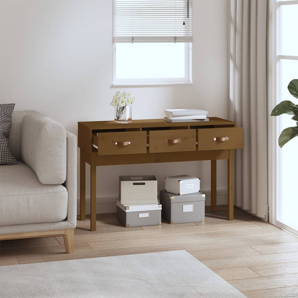 Console Table Honey Brown 114x40x75 cm Solid Wood Pine