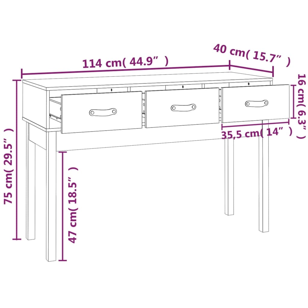 Console Table Honey Brown 114x40x75 cm Solid Wood Pine