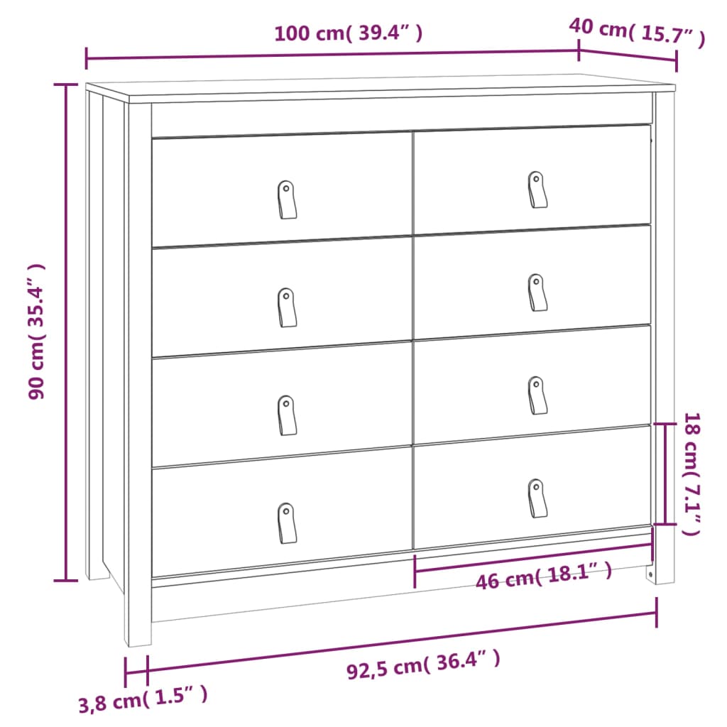 Side Cabinet Honey Brown 100x40x90 cm Solid Wood Pine