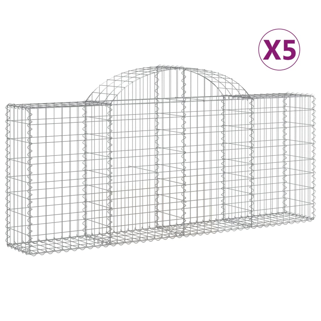 Arched Gabion Baskets 5 pcs 200x30x80/100 cm Galvanised Iron