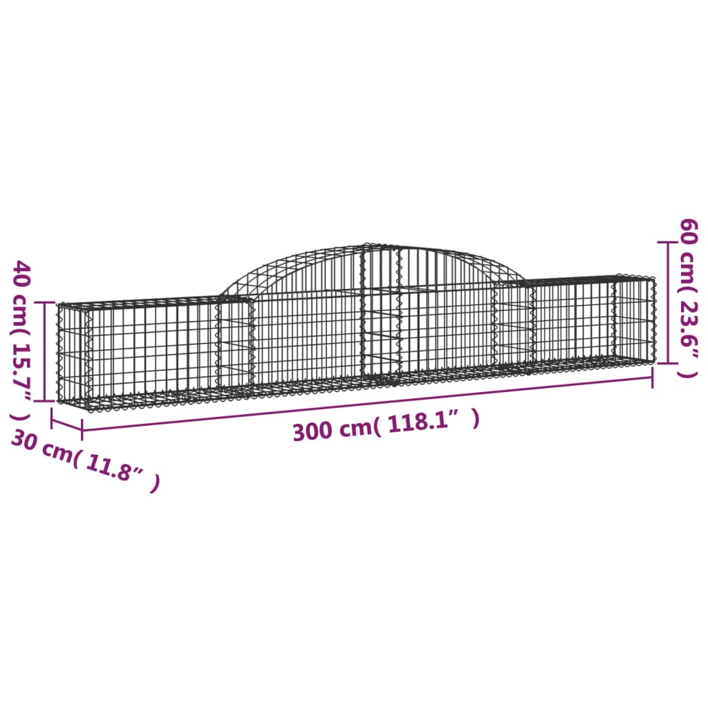 Arched Gabion Baskets 2 pcs 300x30x40/60 cm Galvanised Iron