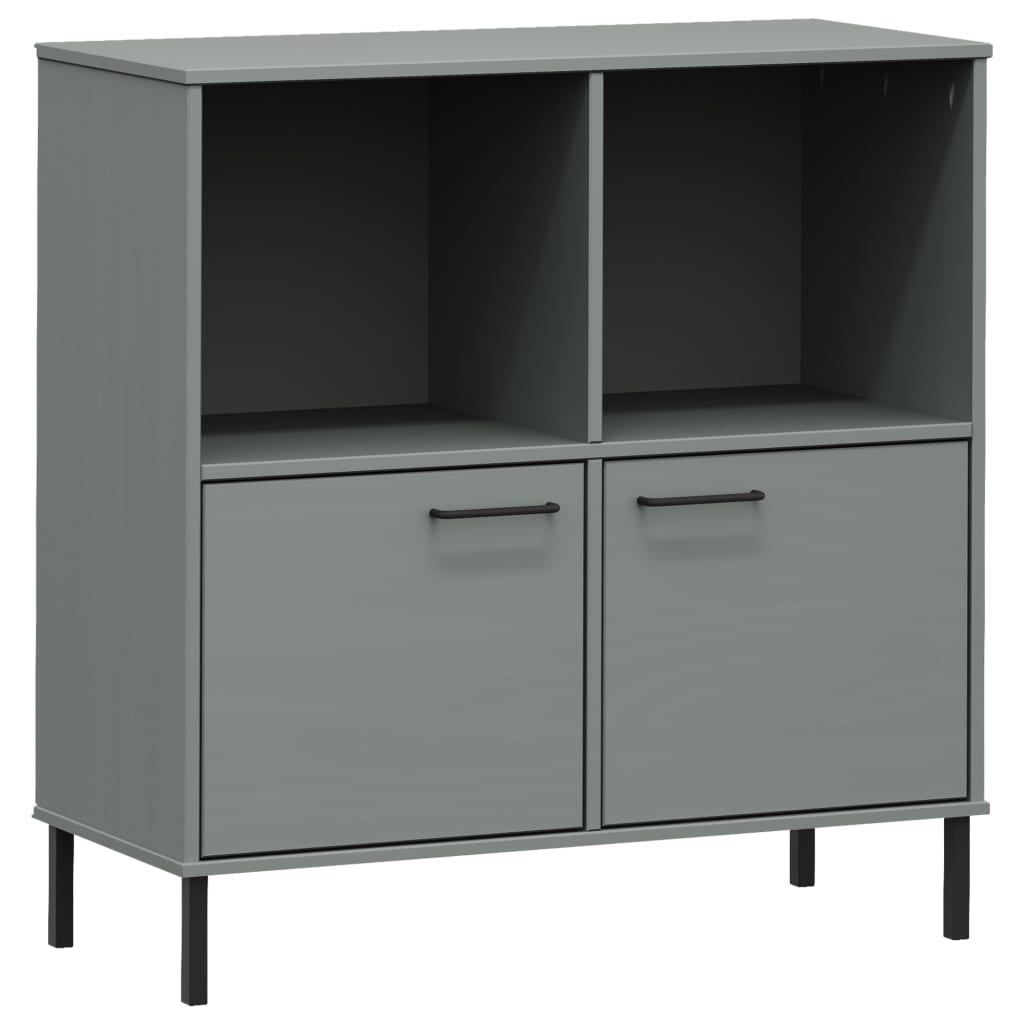 Bookcase with Metal Legs Grey 90x35x90.5 cm Solid Wood OSLO