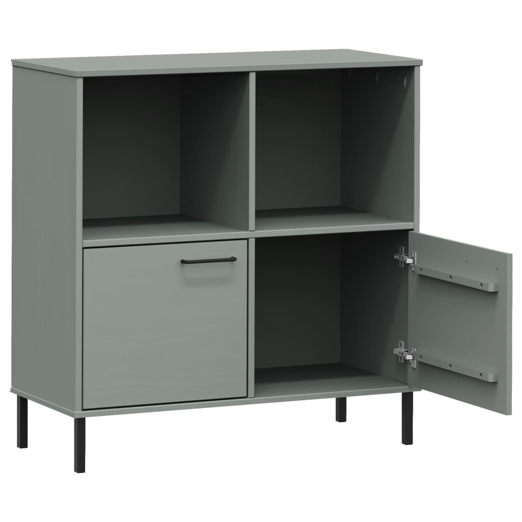 Bookcase with Metal Legs Grey 90x35x90.5 cm Solid Wood OSLO