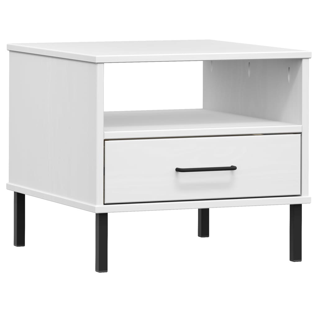 Bedside Table with Metal Legs White Solid Wood Pine OSLO