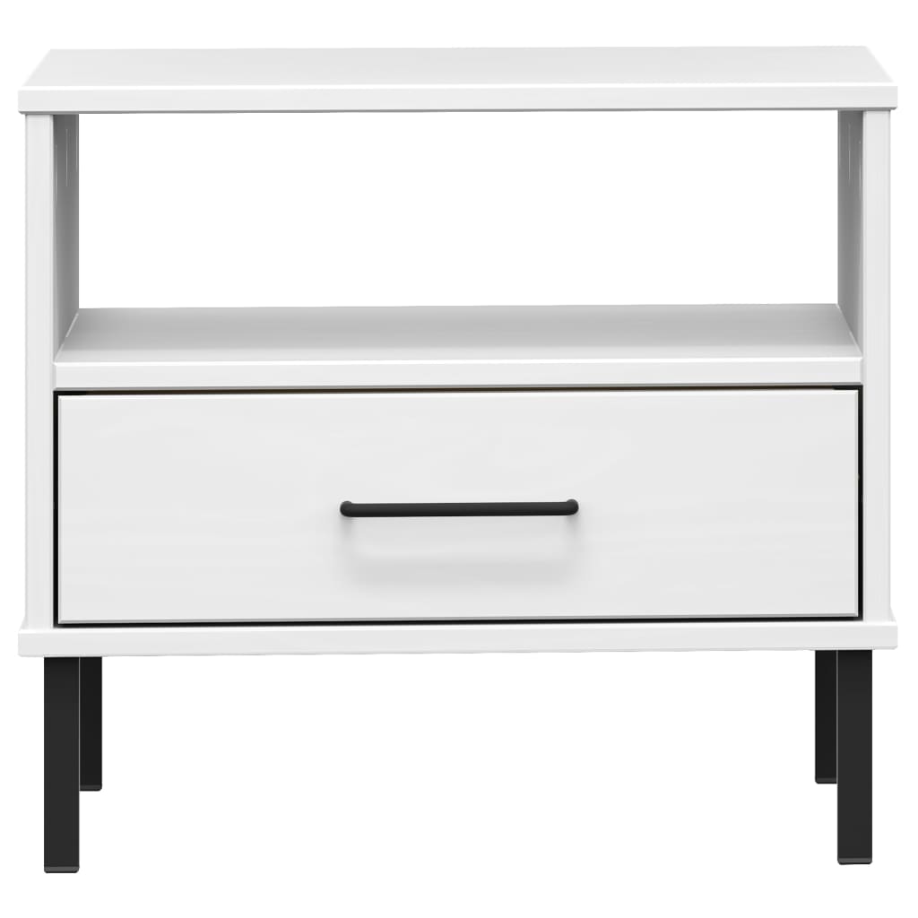 Bedside Table with Metal Legs White Solid Wood Pine OSLO