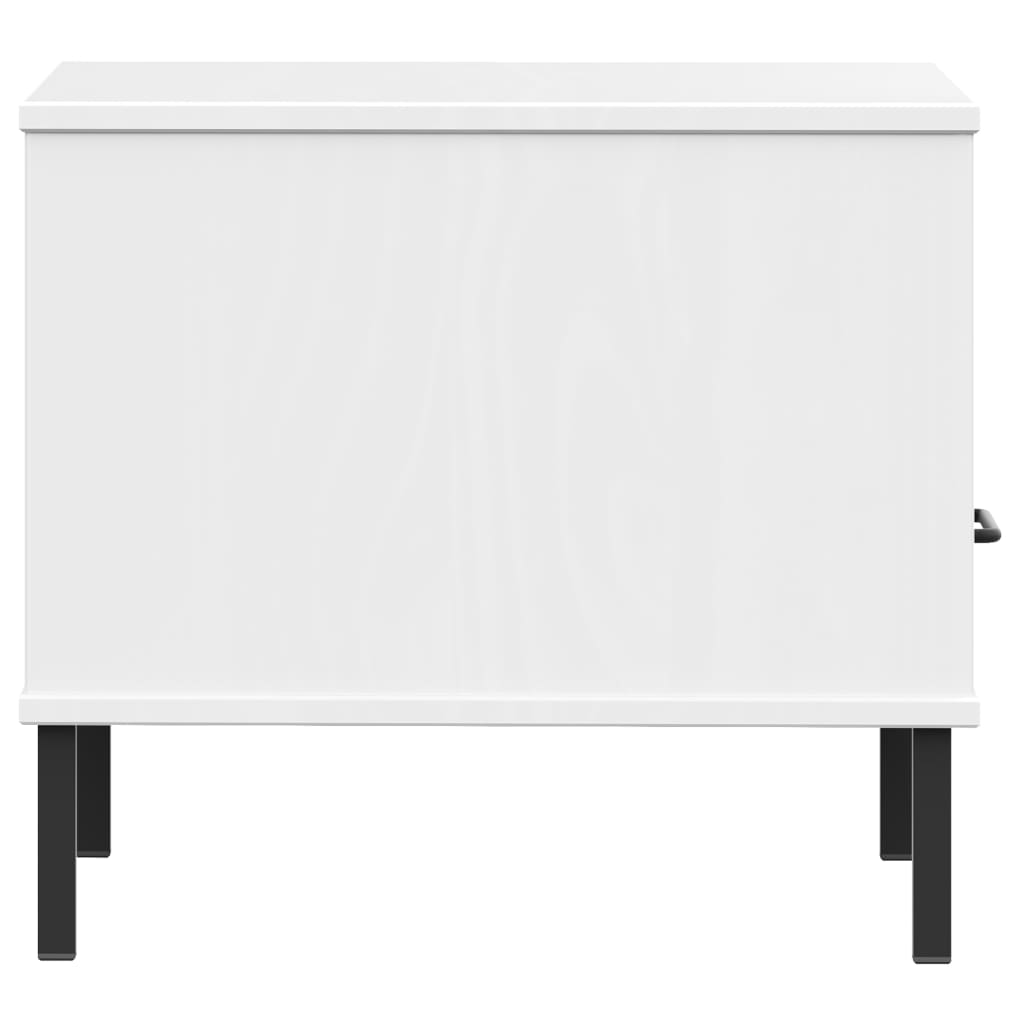 Bedside Table with Metal Legs White Solid Wood Pine OSLO