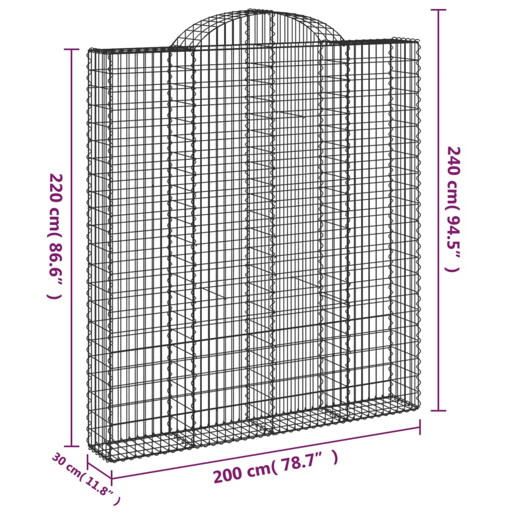 Arched Gabion Basket 200x30x220/240 cm Galvanised Iron
