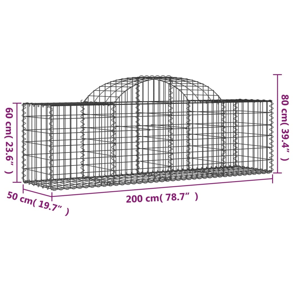 Arched Gabion Basket 200x50x60/80 cm Galvanised Iron