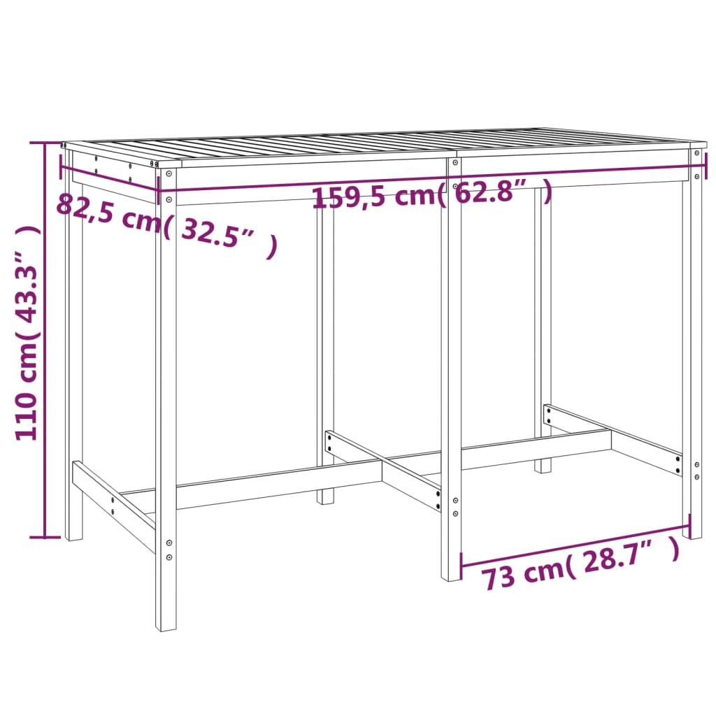 Garden Table 159.5x82.5x110 cm Solid Wood Douglas