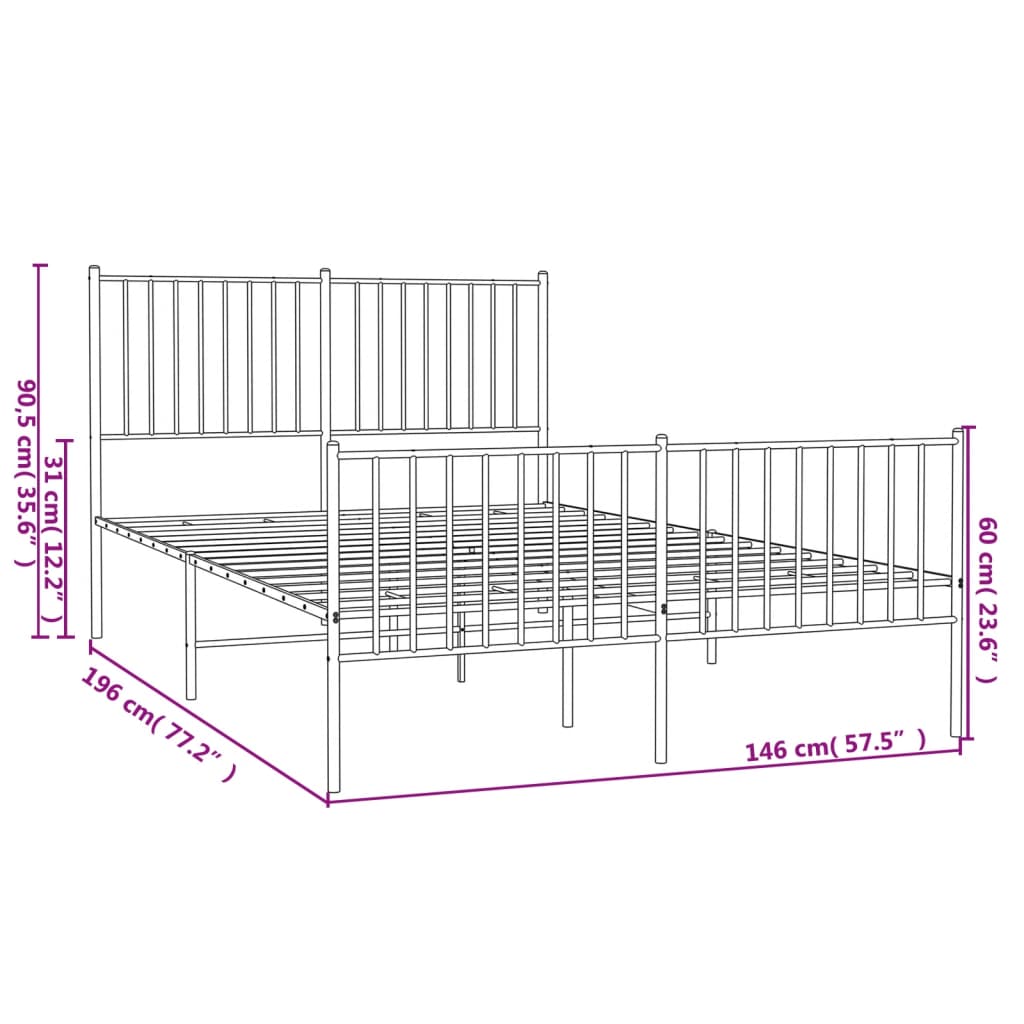 Metal Bed Frame without Mattress with Footboard Black 140x190cm