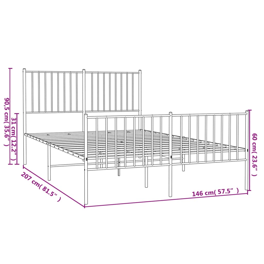 Metal Bed Frame without Mattress with Footboard Black 140x200cm