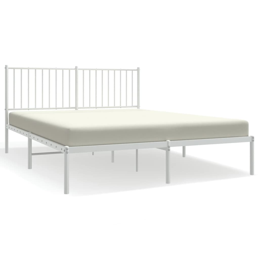Metal Bed Frame without Mattress with Headboard White 160x200cm