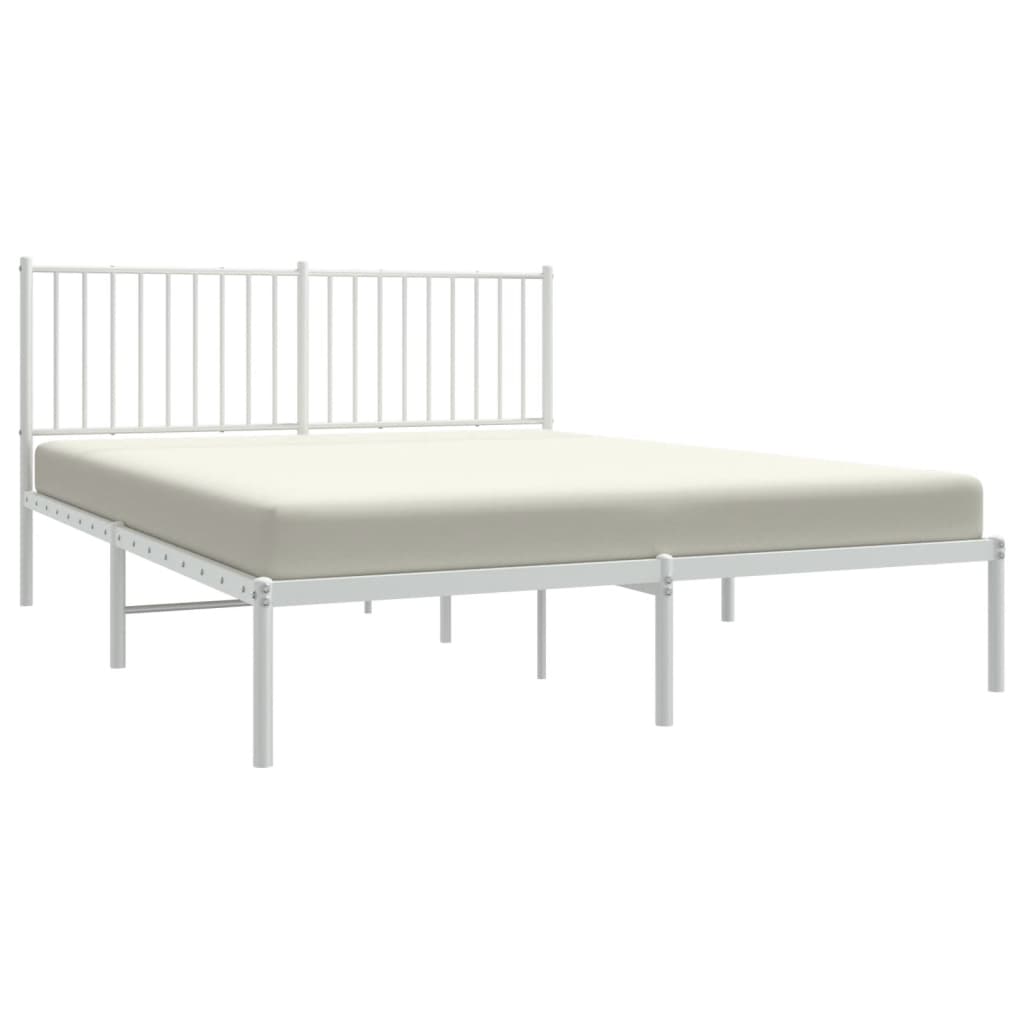 Metal Bed Frame without Mattress with Headboard White 160x200cm