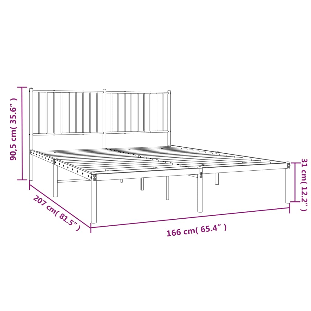 Metal Bed Frame without Mattress with Headboard White 160x200cm