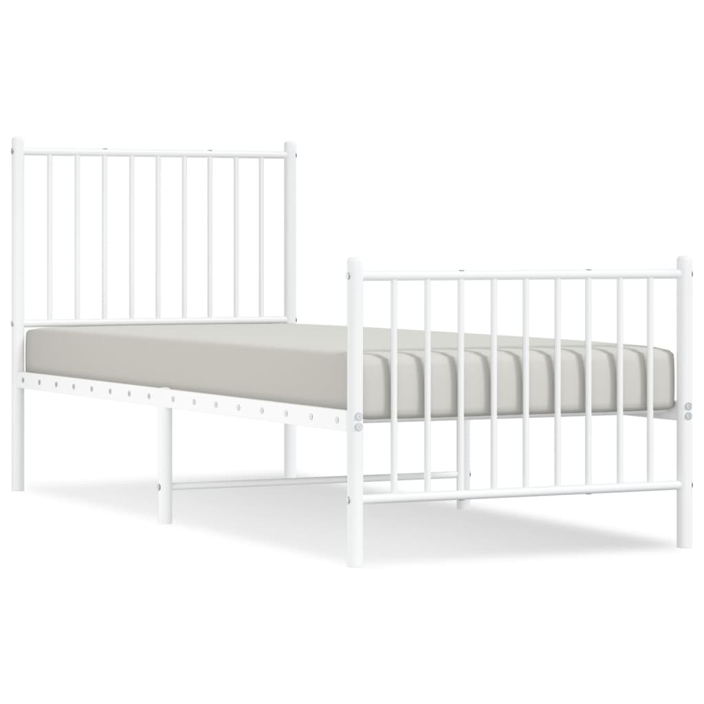 Metal Bed Frame without Mattress with Footboard White 75x190cm